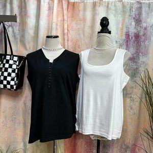 📌Michele Boyard Two Cotton Tank Tops - one has Hook & Eye closure at the front